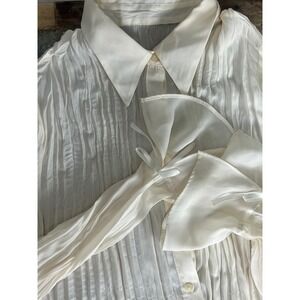 90s Dainty Crinkle Fabric Button Up Blouse Sheer Bow Detail Fairy